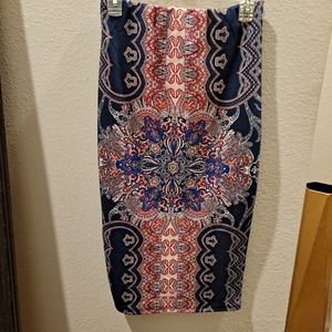 Navy blue printed stretch skirt